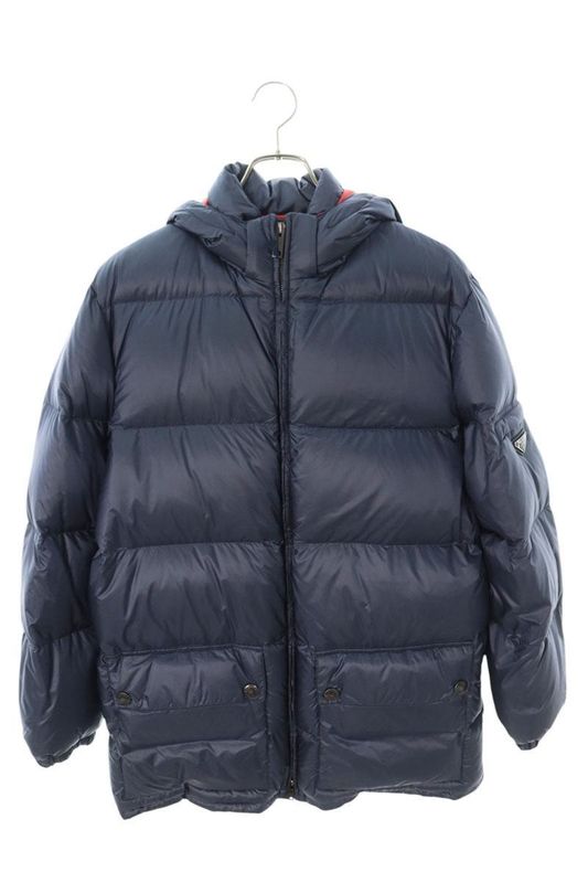Prada Sgb857 Triangle Logo Plate Nylon Hooded Coat Down Jacket Men 46