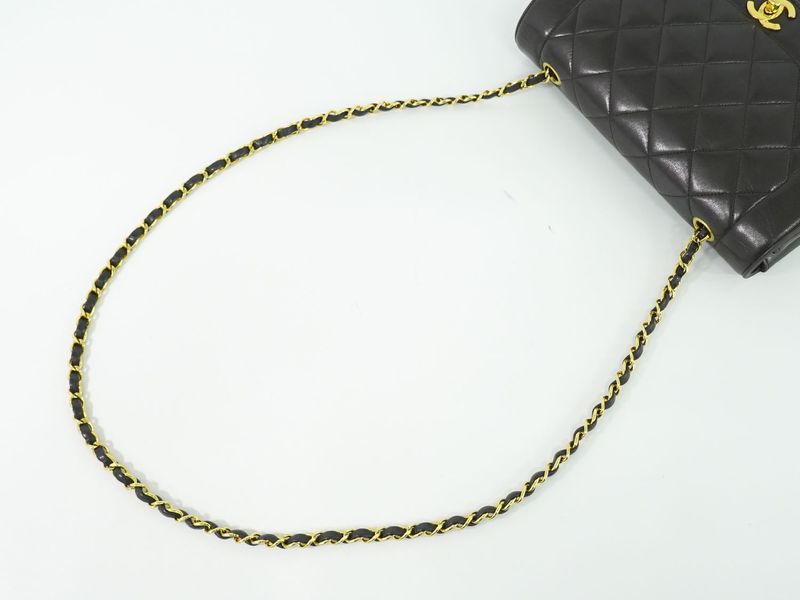 Authentic Chanel Diana Coco Mark Matelasse Chain Shoulder Bag Pochette Lambskin