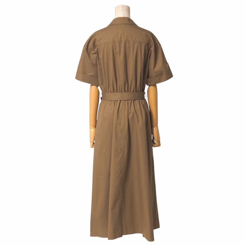Celine Cotton Twill Safari Dress Size 34 Sulky Logo Gold Button Belted Ribbon