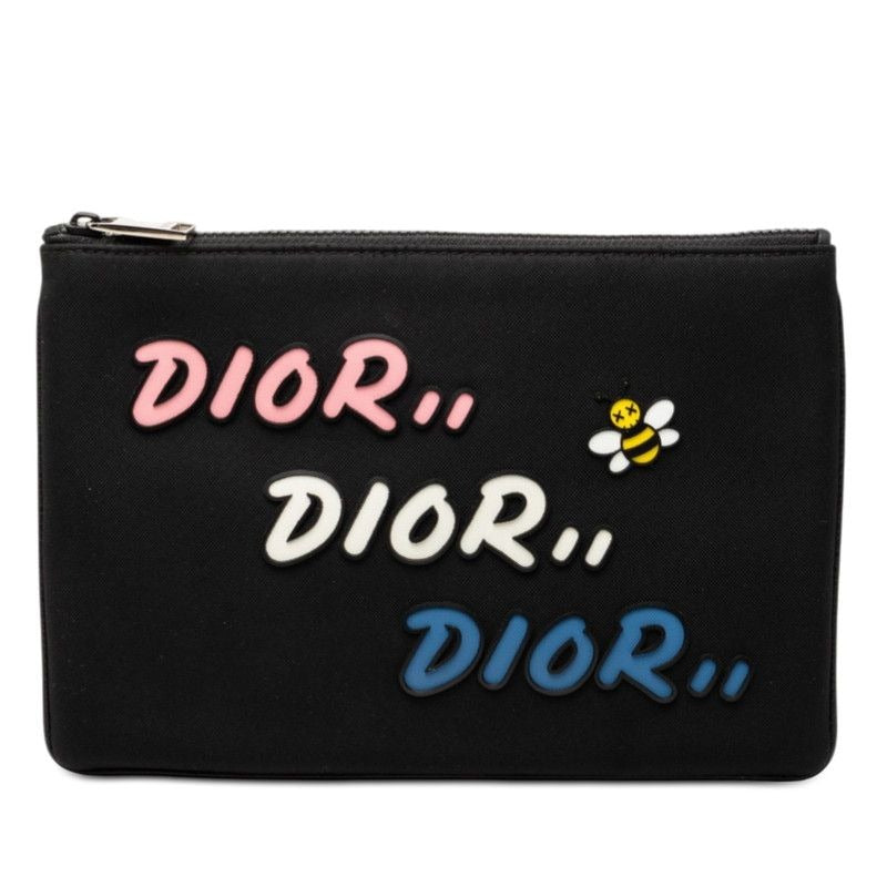 Dior Kaws Pouch Clutch Black Multicolor Nylon Leather