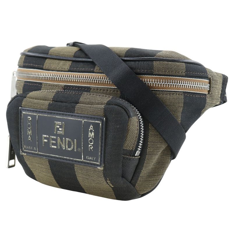 Fendi Pecan Stripe Body Bag 7va446 Nylon Canvas Brown Unisex Waist Bag
