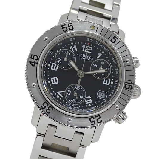 Hermes Watch Clipper Diver Chronograph Date Quartz Stainless Steel Silver Black