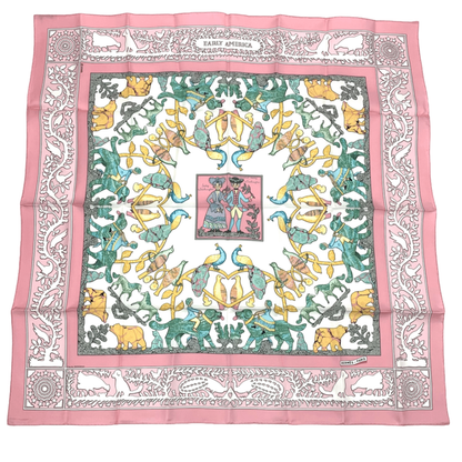 Hermes Carree 90 Early America Old America Animal Print Scarf Silk Pink With Bag