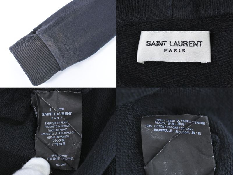 Authentic Saint Laurent Logo Hoodie Tops S Cotton Navy Men's Clothing Used
