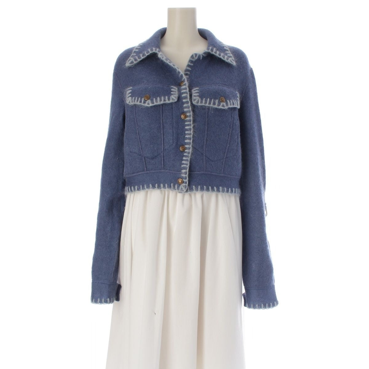 Dior Wool Mohair Nylon D Logo Horsebit Cropped Knit Jacket Blue Light