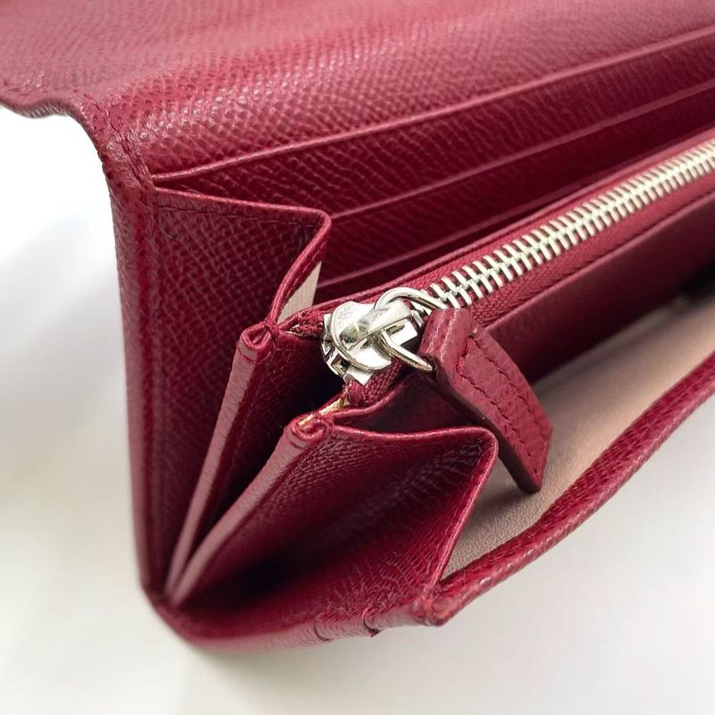 Bvlgari Bifold Leather Red Wallet Silver