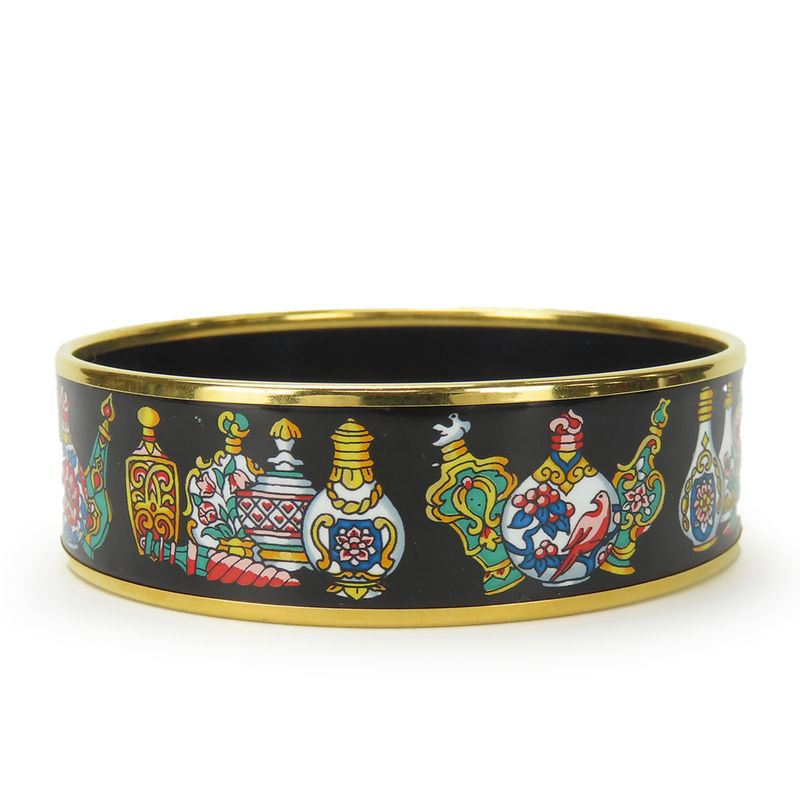 Hermes Bangle Emile Metal Cloisonne Black Multicolor Gold Hardware Plated