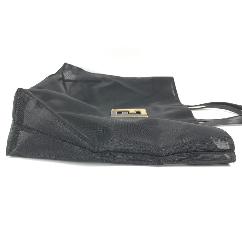 Fendi Handbag FF Logo Mesh Big Bag Nylon Mesh Black