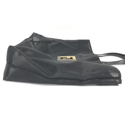 Fendi Handbag FF Logo Mesh Big Bag Nylon Mesh Black
