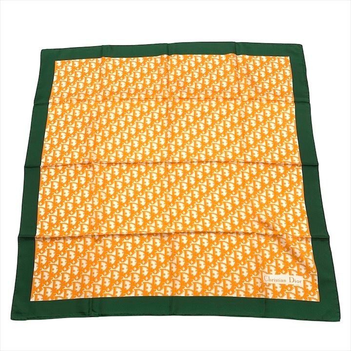 Dior Trotter Pattern Silk Scarf Orange Green