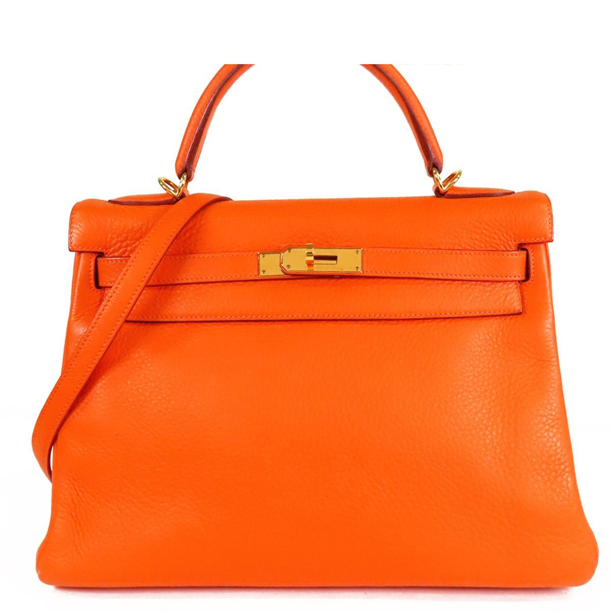 Hermes Kelly 32 Orange Gold Taurillon Internal Sewing 2-Way Shoulder Bag