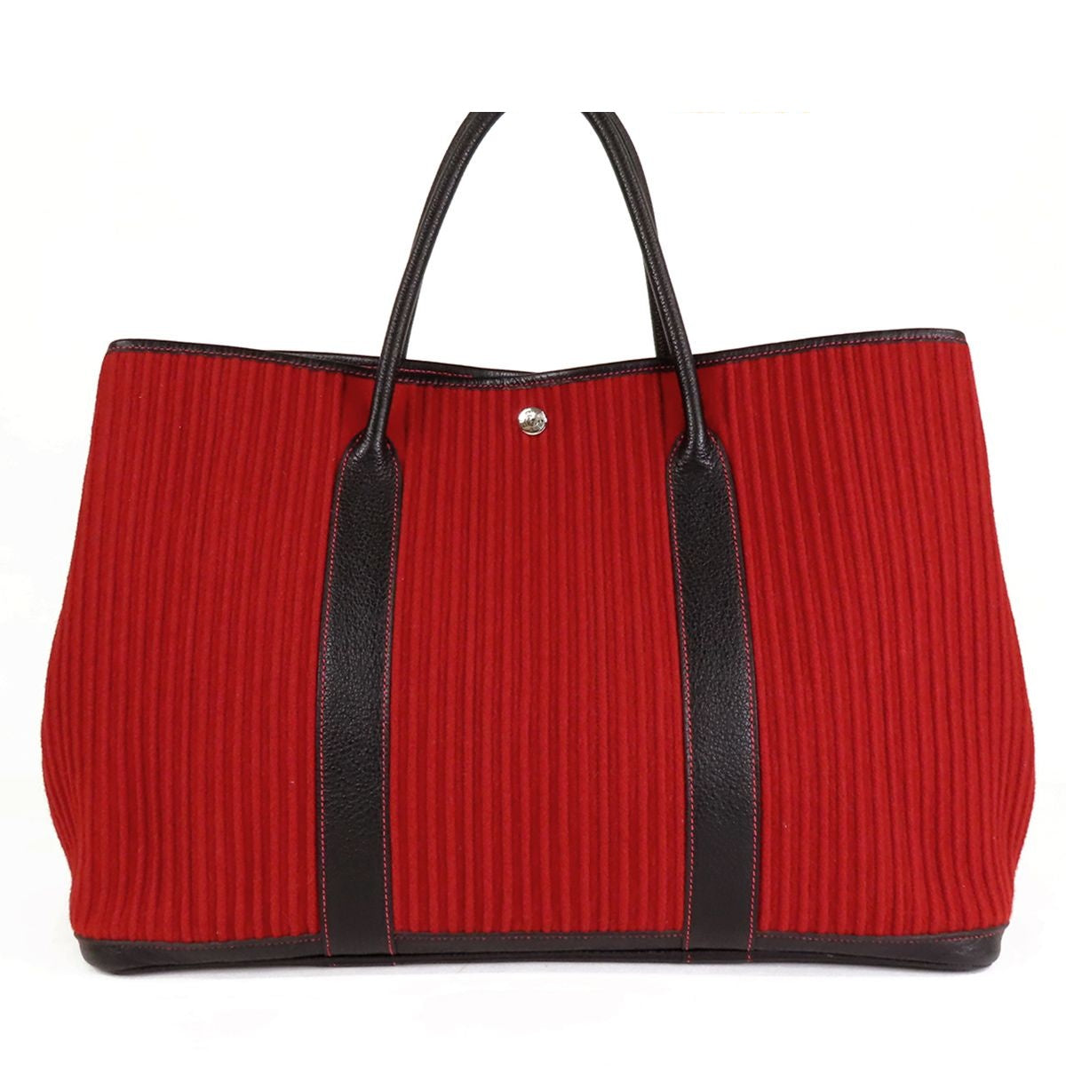 Hermes Garden Party 43 GM Red Black Silver Felt Buffalo Tote