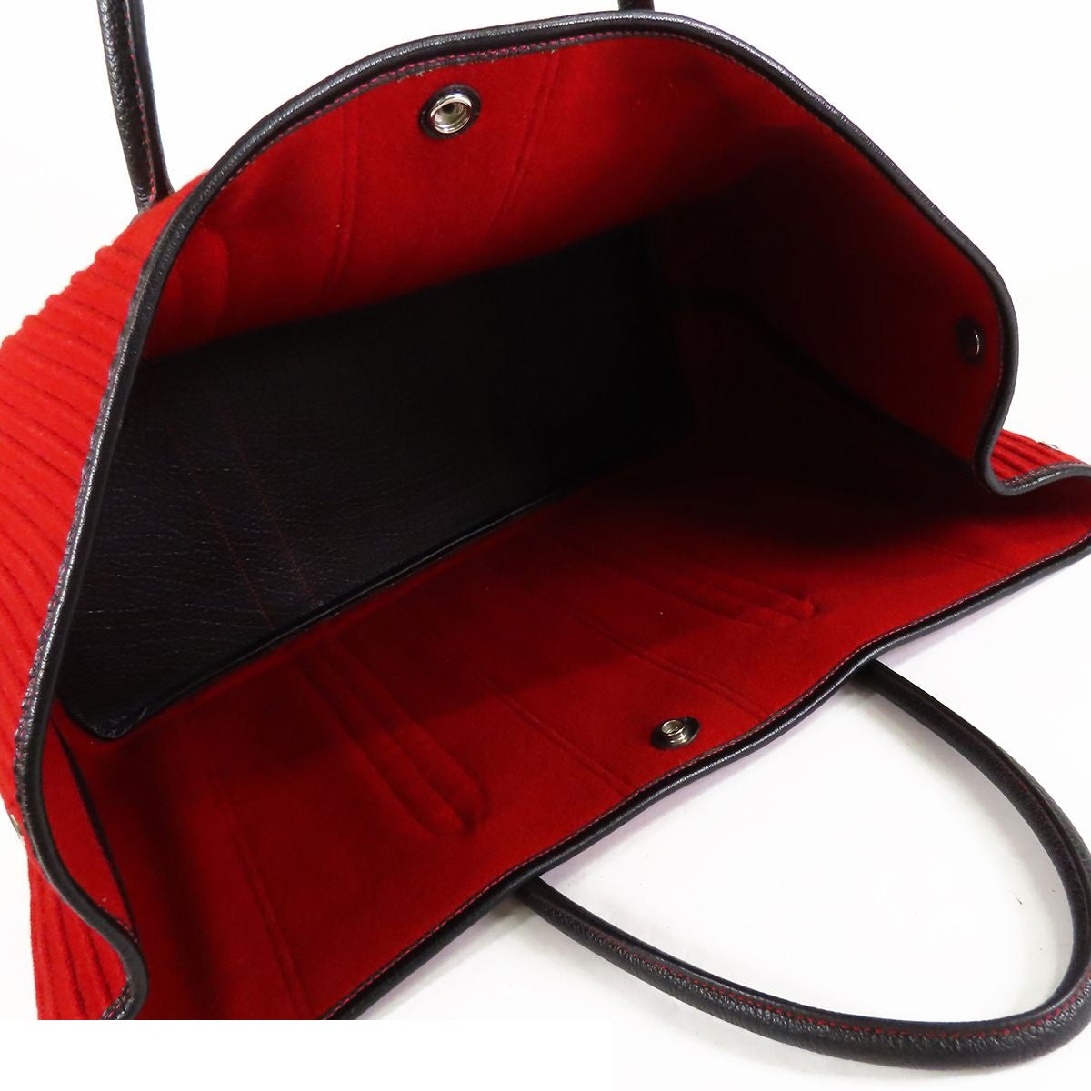 Hermes Garden Party 43 GM Red Black Silver Felt Buffalo Tote — view 5