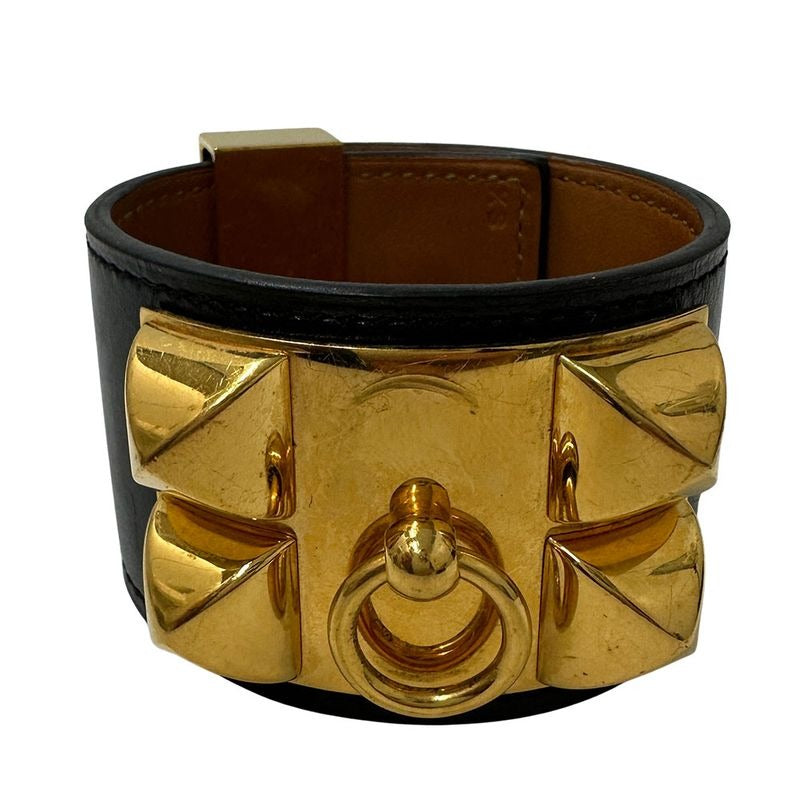 Hermes Bangle ed Collierd Chien Calf Black Gold Hardware Size XS