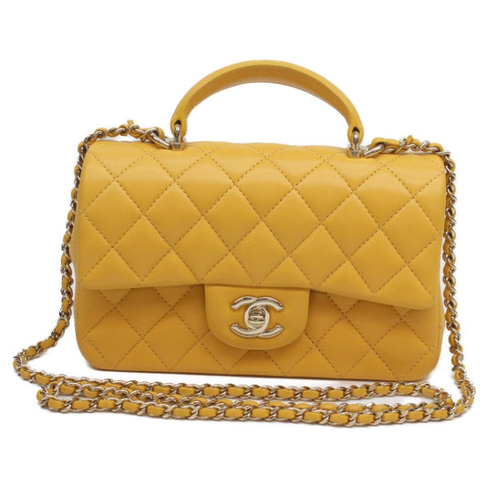 Chanel Yellow Lamb Top Handle Miniature Quilted 20 yellow