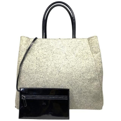 Fendi Toujours Handbag Tote Shoulder Wool Grey with Pouch