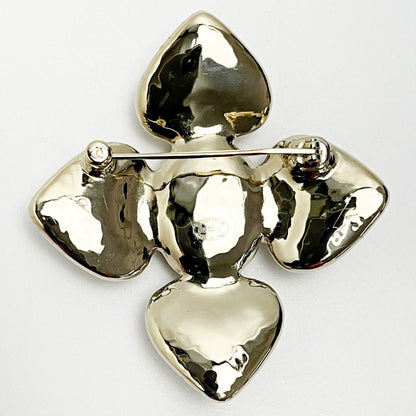Chanel Heart Brooch Ab7517 Gold X White X Black Coco Mark Fake Pearl Ladies