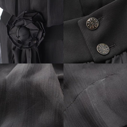 Chanel Silk Coco Mark Camellia Ribbon Camisole Dress P45488 Black 36