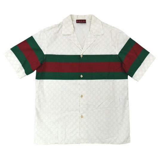 Gucci Web Stripe GG Cotton Shirt White Short Sleeve Size