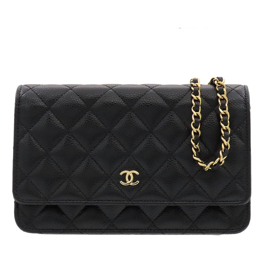 Chanel Chain Wallet Timeless Classic Black Caviar Leather Shoulder Bag