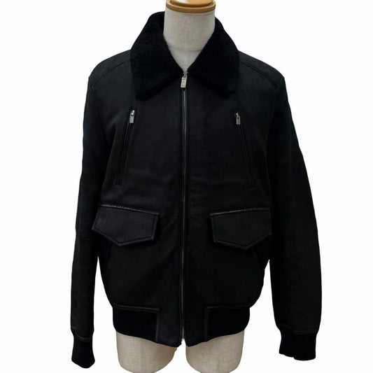 Hermes Series Button Double Zip Up Shearling Jacket Black 50