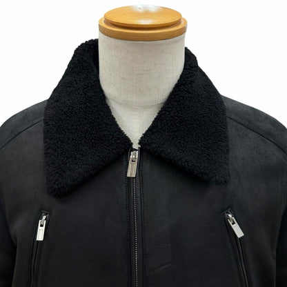 Hermes Series Button Double Zip Up Shearling Jacket Black 50 — view 2