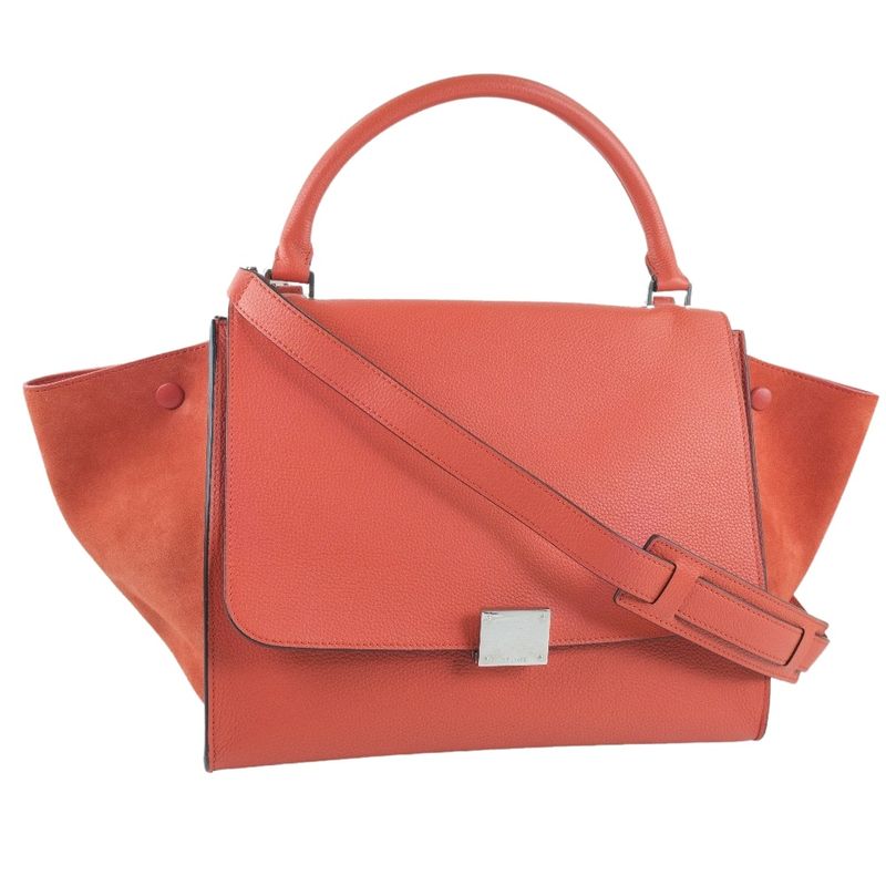 Celine Trapeze 2-way Bag 169543 Calf And Suede Red Ladies Handbag