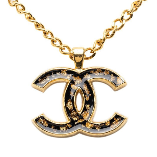 Chanel CC Logo Gold Black Plated Enamel