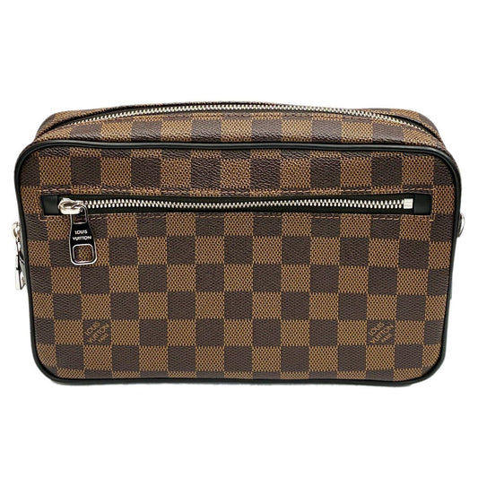 Louis Vuitton Clutch Pochette Kasai Brown Leather Damier Ebene