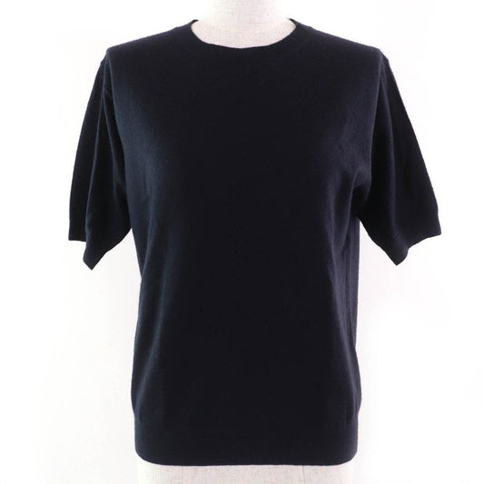 Prada 2023 P24 D2 Q 100% Cashmere Crewneck Short Sleeve Knit Sweater Navy 36