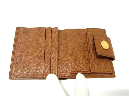 Bvlgari Leather Bifold Wallet Men Women Brown Bk3488