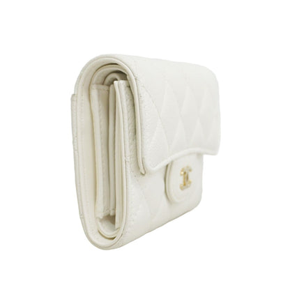 Chanel Trifold Wallet Quilted Caviar Leather White Gold — view 2