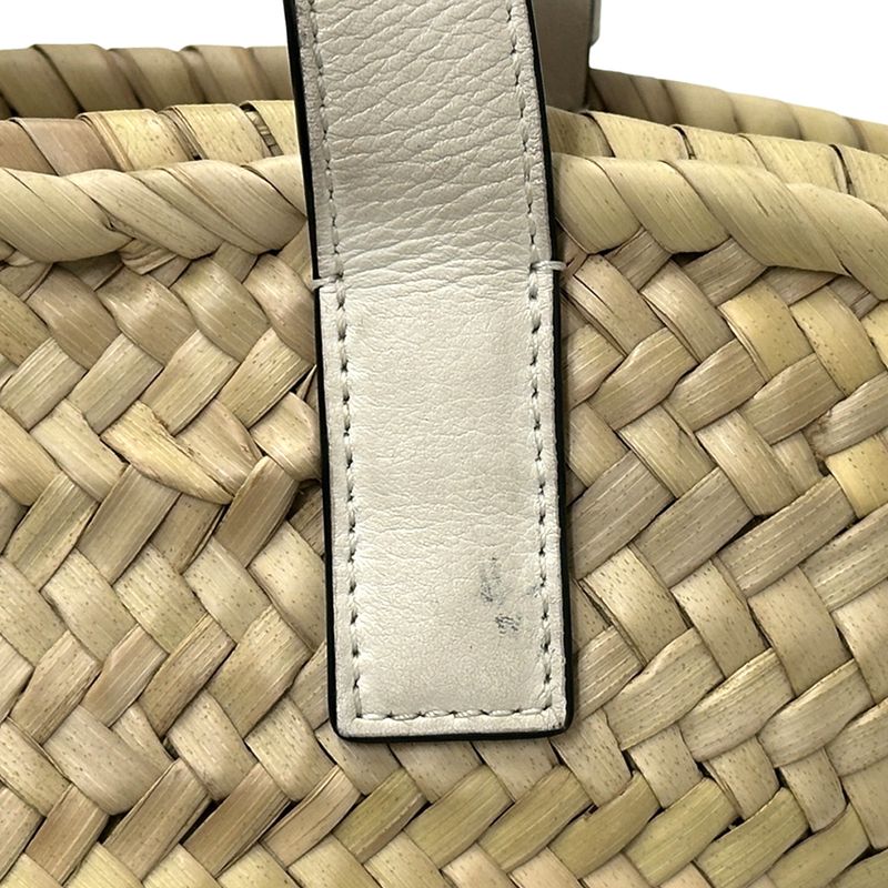 Loewe Bag Women's Brand Anagram Tote Leather Palm Leaf Basket Bag Small White