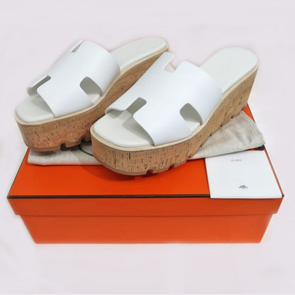 Hermes Eze Sandals Size 39 Leather Cork White Thick Sole Apparel — view 10