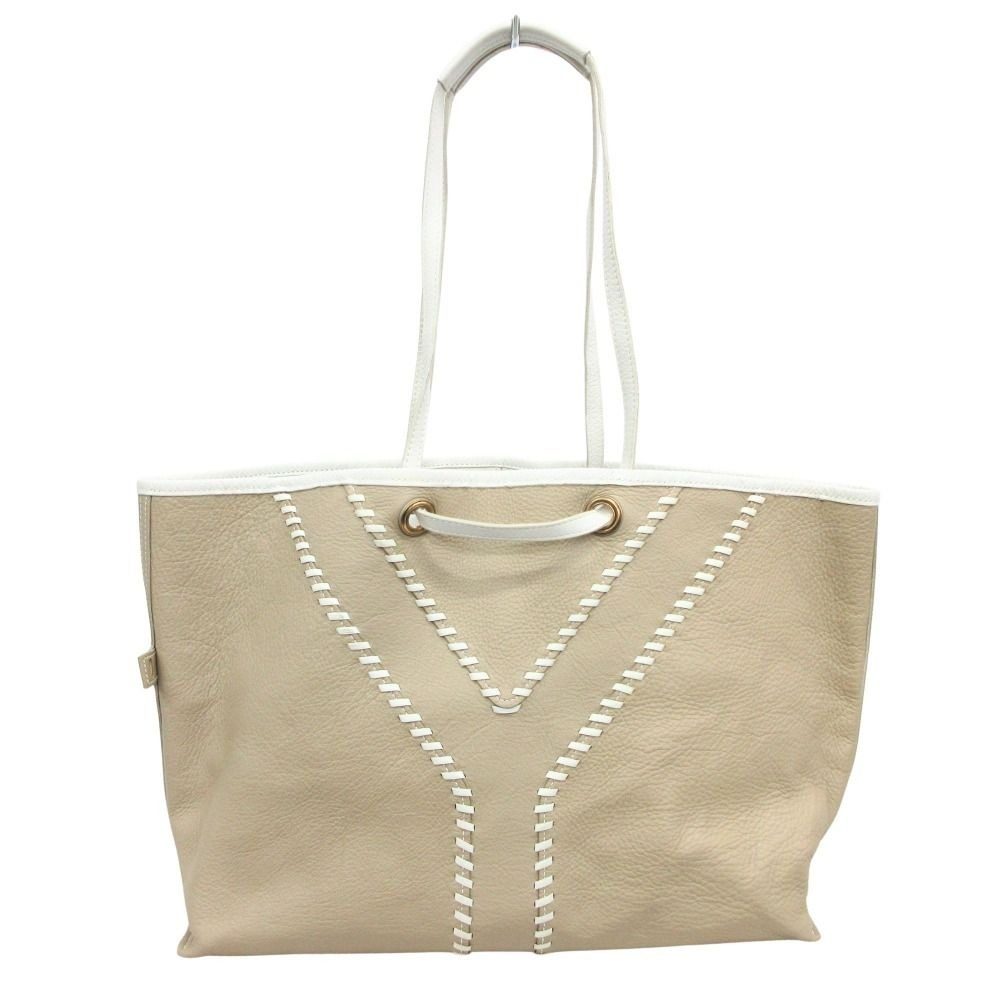 Saint Laurent Yves Neo Double Reversible Leather Hand Tote White Beige