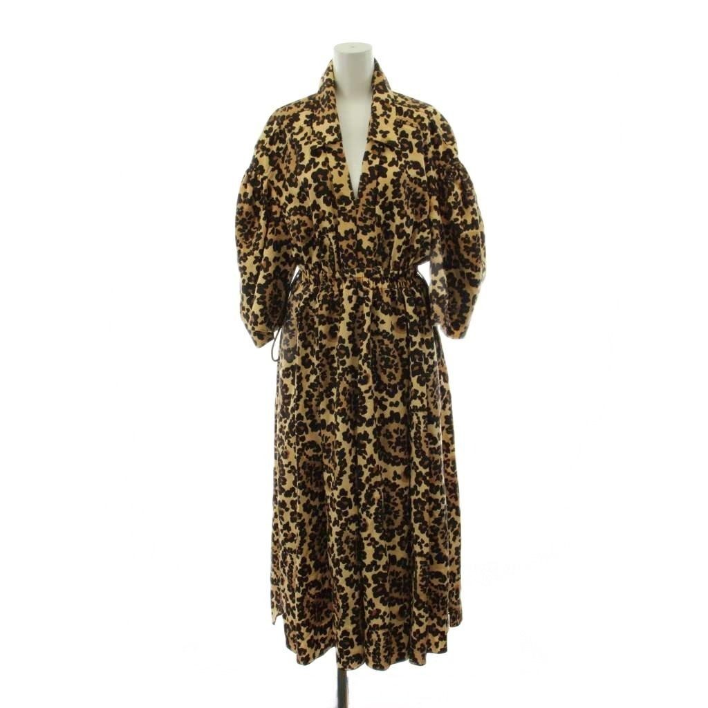 Fendi Dress Long 3/4 Sleeve Leopard Print 40 Beige Brown