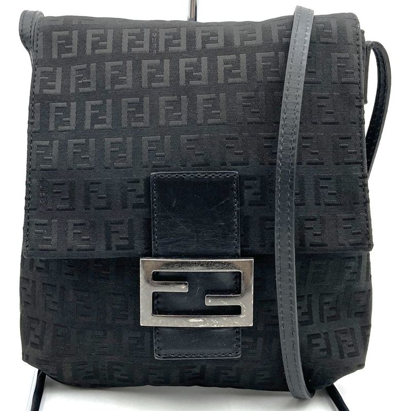 Fendi 2305 8bt075 Zucchino Shoulder Bag Canvas Black Ladies Men Fashion