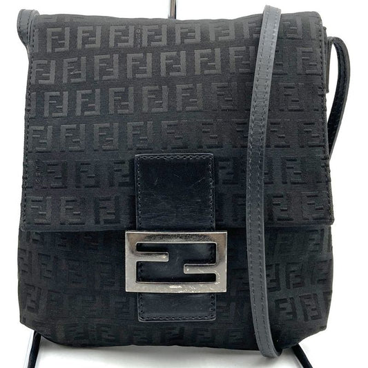 Fendi 2305 8bt075 Zucchino Shoulder Bag Canvas Black Ladies Men Fashion