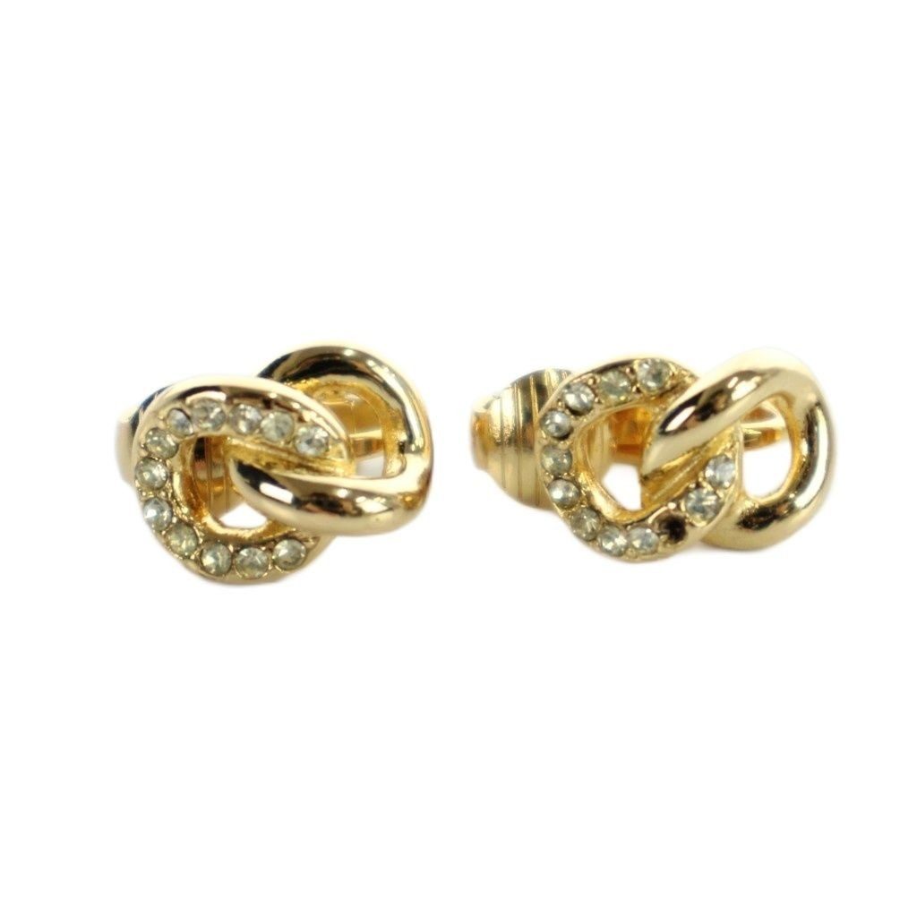Dior Earrings Logo Clip Type Line Stone Gold