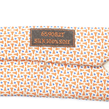 Hermes 659082t 100% Silk All-over Pattern Necktie Orange Blue With Box Made In