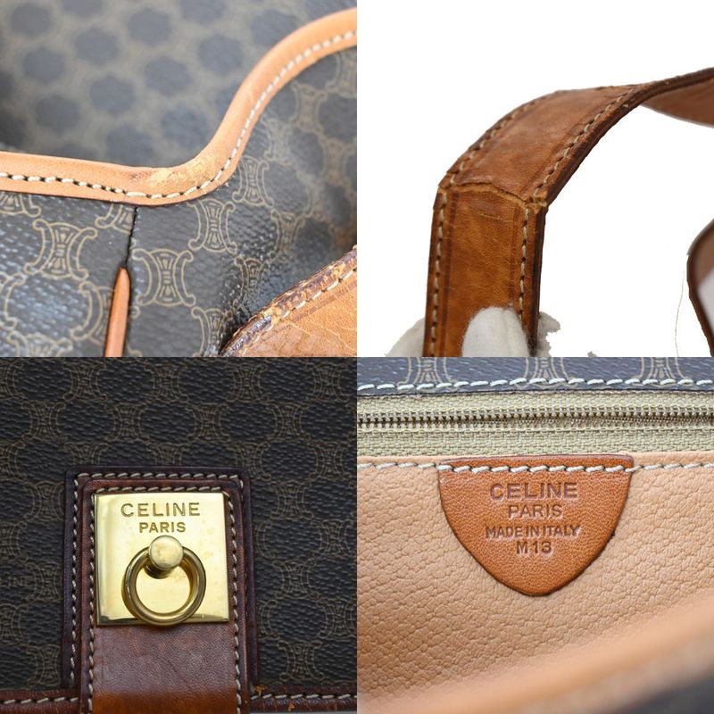 Celine Shoulder Bag Macadam PVC Leather Brown 05ka866