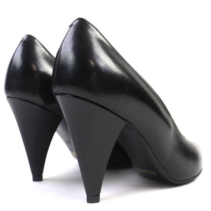 Celine 790810 Metal Toe Leather Pumps Black Silver 35 Storage With Bag Made In