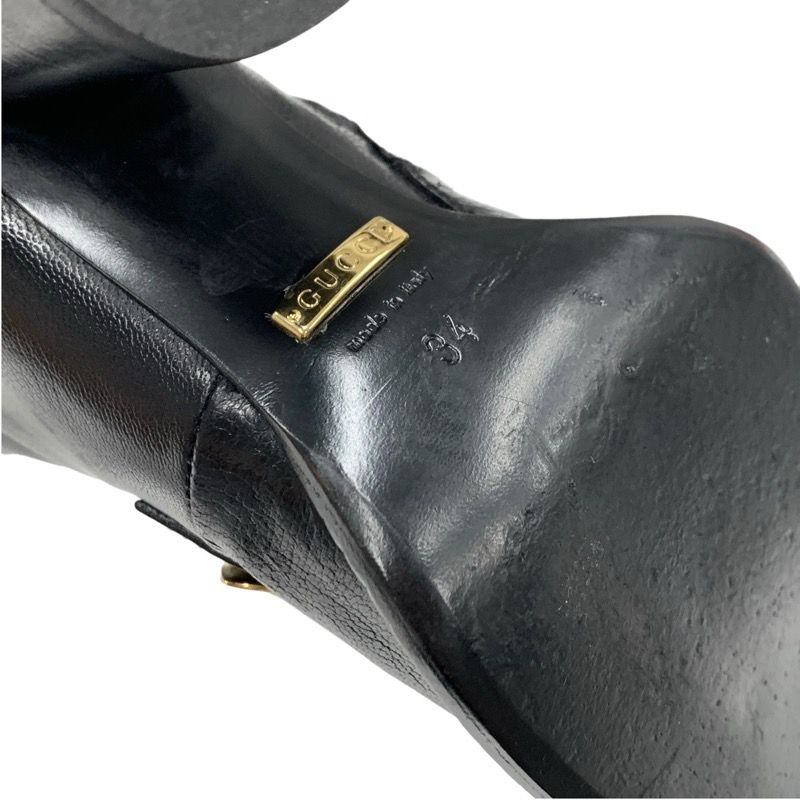 Gucci Boots Short Boots Shoes Leather Black Gold Chain Belt