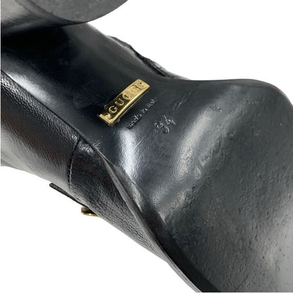 Gucci Boots Short Boots Shoes Leather Black Gold Chain Belt