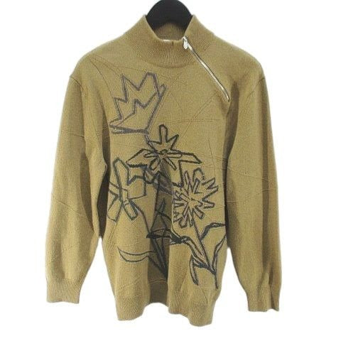 Hermes Floral Pattern Flower Long Sleeve Knit Sweater High Neck Half Zip