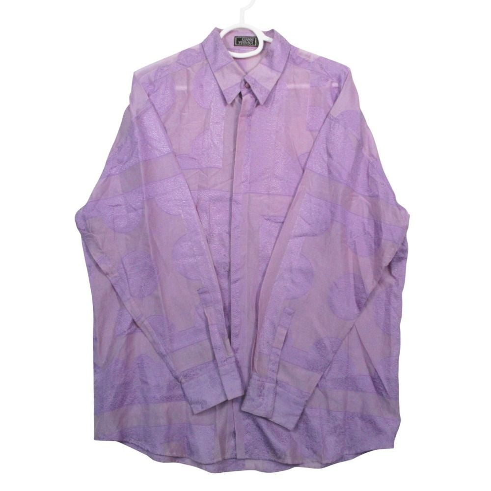 Versace Gianni Silk Baroque Pattern Shirt Long Sleeve Top Lavender 50