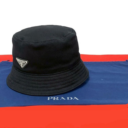 Prada Re-nylon Triangle Logo Plate Hardware Cotton Bucket Hat M Size