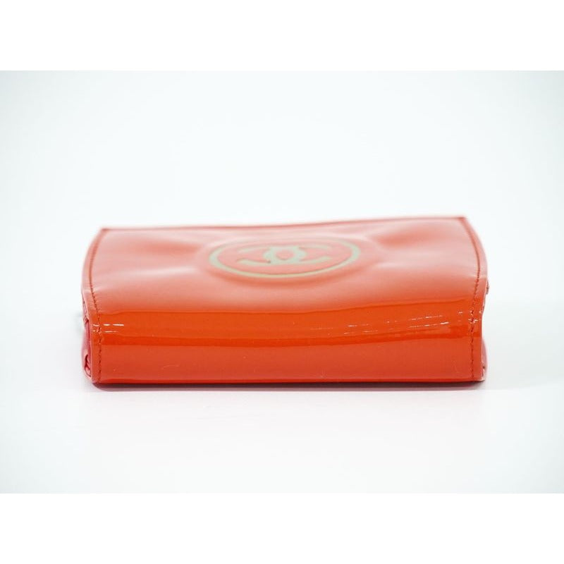 Chanel Coco Mark Fold Wallet Compact Patent Leather Orange — view 3