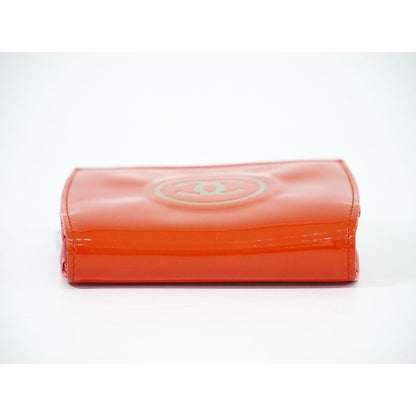 Chanel Coco Mark Fold Wallet Compact Patent Leather Orange — view 3