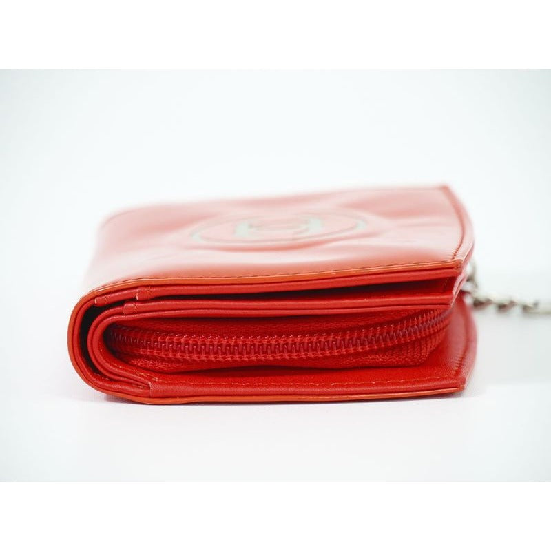 Chanel Coco Mark Fold Wallet Compact Patent Leather Orange — view 4